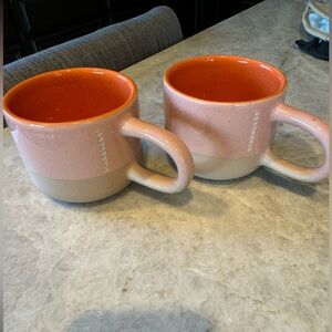Starbucks Pink Two Tone Speckled Terracotta Long Handle Coffee Mug set of 2 New